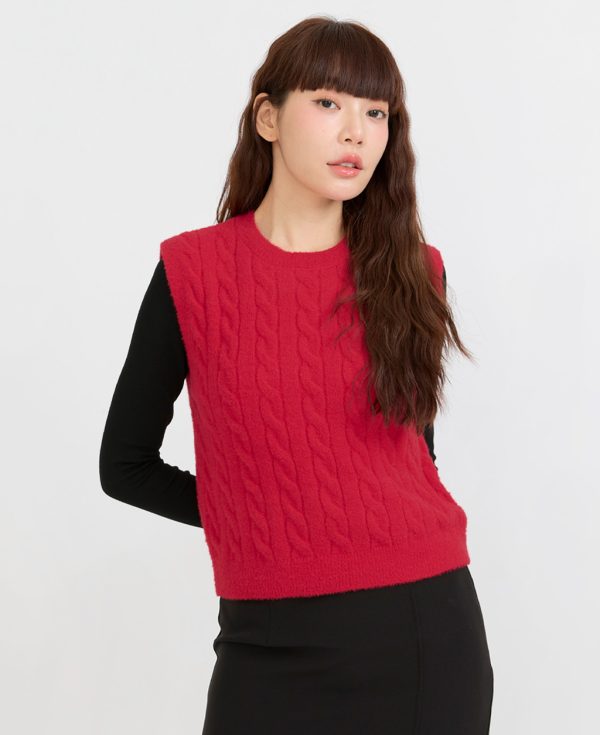 圓領麻花針織背心